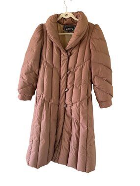Gallery 1980s Womens Full Zip Pockets Longline Down Puffer Coat Size Small Tan